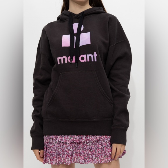 Iconic Isabel marant Miley logo hoodie sweatshirt in faded black size 42 US 10 - Picture 9 of 10